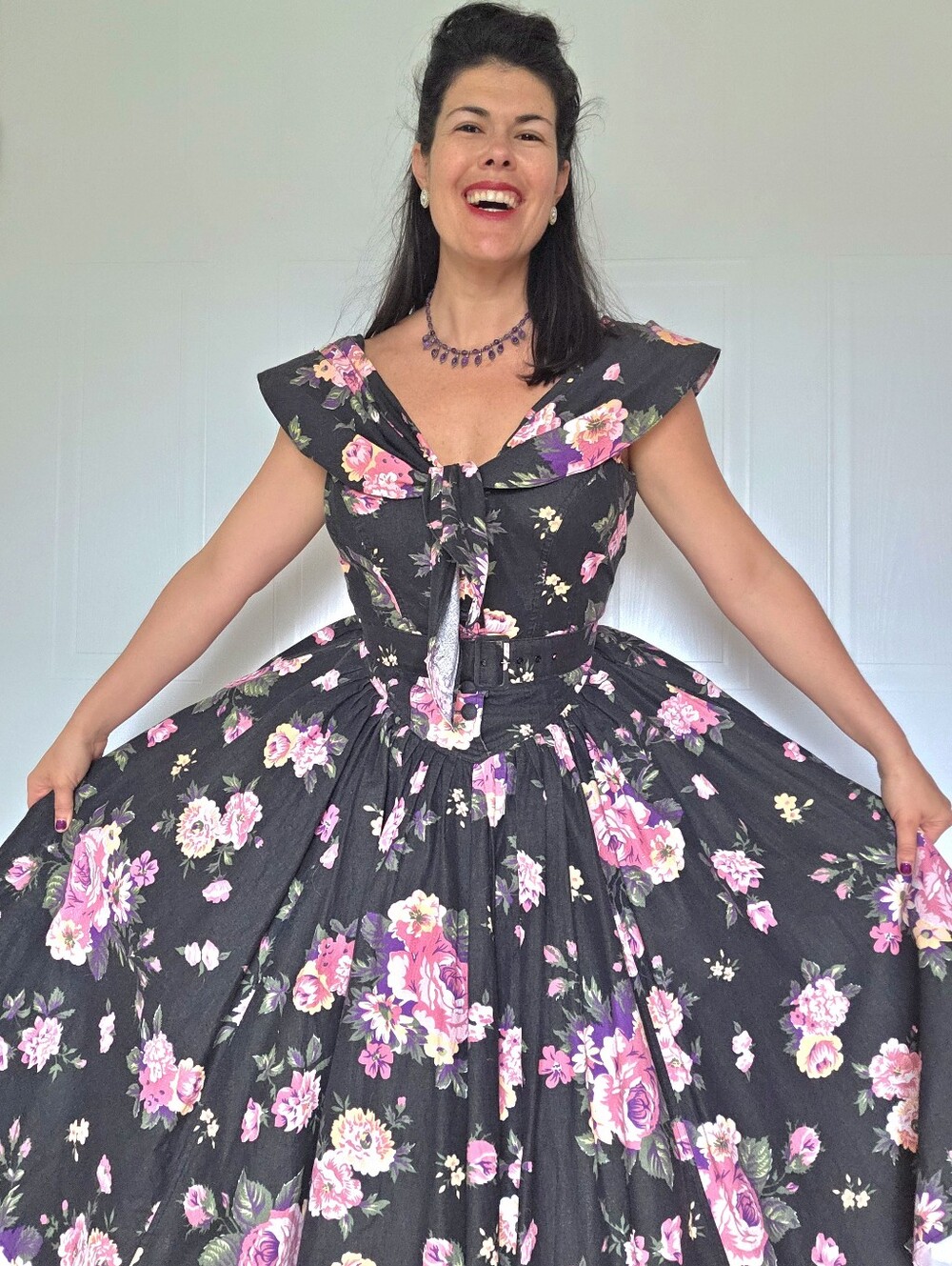 🌸 Vintage Karen Alexander Floral Dress – 1980s Statement Piece